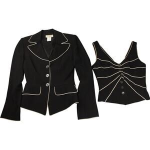 Vtg Sophie Sitbon Paris Womens Set Blazer and Vest Black White Trim Sz 36/38